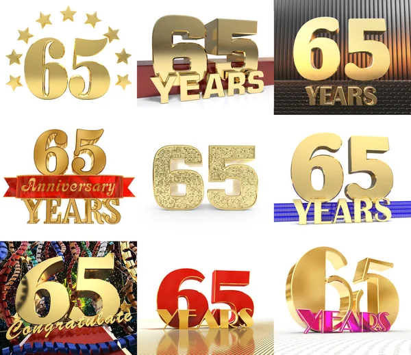 Set Number Sixty Five Year Year Celebration Design Anniversary Golden — Stock Photo, Image