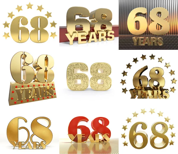 Conjunto Desenho Celebração Número Sessenta Oito Anos Anos Anniversary Golden — Fotografia de Stock