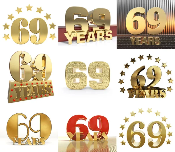 Set Number Sixty Nine Year Year Celebration Design Anniversary Golden — Stock Photo, Image