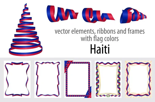 Elementos Vetoriais Fitas Quadros Com Cores Bandeira Haiti Modelo Para — Vetor de Stock