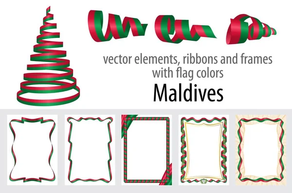 Vektorové Prvky Stuhy Rámečky Vlajkou Barvy Malediv Šablonu Pro Certifikát — Stockový vektor