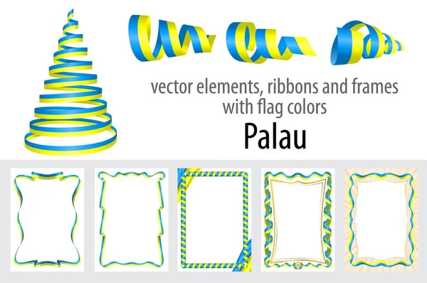 vektör öğeleri, şeritler ve bayrak renkleri Palau, sertifika ve diploma için şablon çerçevelerle.