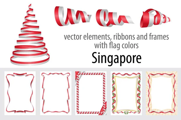 Elementos Vetoriais Fitas Quadros Com Cores Bandeira Singapura Modelo Para — Vetor de Stock