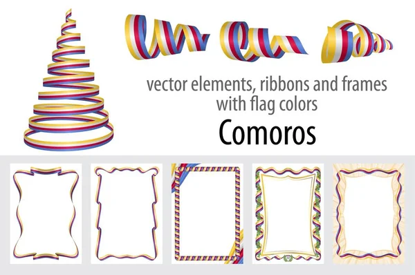 Elementos Vetoriais Fitas Quadros Com Cores Bandeira Comores Modelo Para — Vetor de Stock