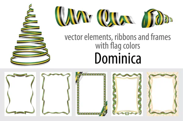 Elementos Vetoriais Fitas Quadros Com Cores Bandeira Dominica Modelo Para — Vetor de Stock