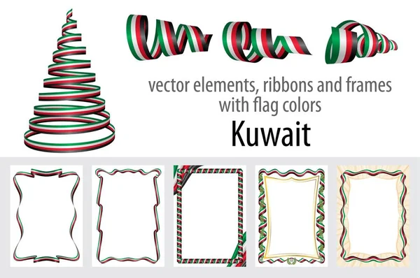 vektör öğeleri, şeritler ve bayrak renkleri Kuveyt, sertifika ve diploma için şablon çerçevelerle.