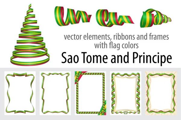 Elementos Vetoriais Fitas Quadros Com Cores Bandeira São Tomé Príncipe — Vetor de Stock