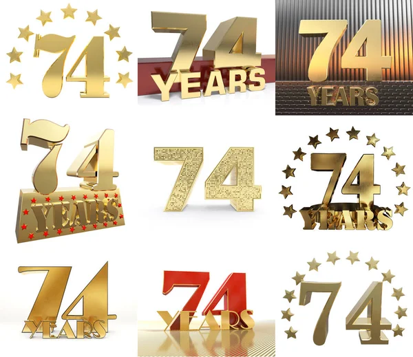 Set Number Seventy Four Year Year Celebration Design Anniversary Golden — Stock Photo, Image