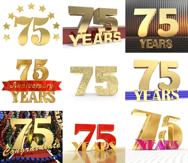 Set Number Seventy Five Year Year Celebration Design Anniversary Golden — Stock Photo, Image