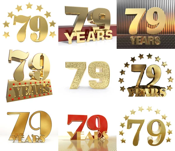 Set Number Seventy Nine Year Year Celebration Design Anniversary Golden — Stock Photo, Image