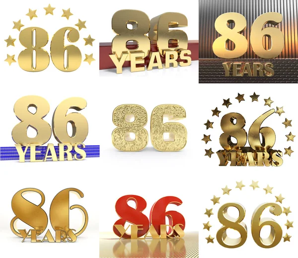 Set Number Eighty Six Year Year Celebration Design Anniversary Golden — Stock Photo, Image