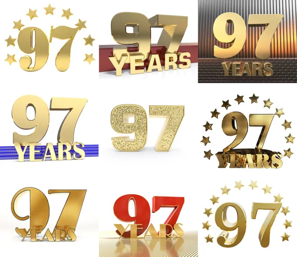 Zestaw Numer Celebracja Dziewięćdziesiąt Siedem Rok Roku Rocznica Złoty Numer — Zdjęcie stockowe