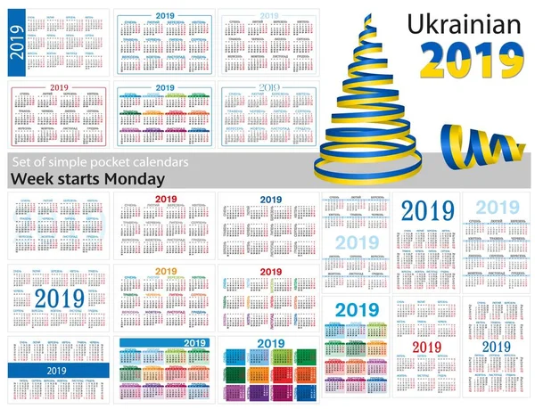 2019 간단한 달력의 합니다 월요일 시작합니다 우크라이나어 — 스톡 벡터