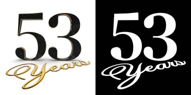 Altın sayı elli üç (53 numara) ve alt gölge ve alfa kanalı ile yazıt yıl. 3D çizim.