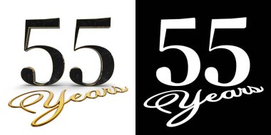 Altın sayı elli beş (55 numara) ve alt gölge ve alfa kanalı ile yazıt yıl. 3D çizim.