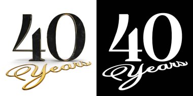 Altın sayısı kırk (40 numara) ve alt gölge ve alfa kanalı ile yazıt yıl. 3D çizim.