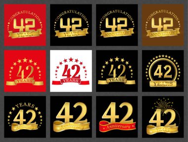 Dizi kutlama tasarım (42 yaş) 42 numara. Yıldönümü altın sayı şablon öğeleri Doğum günü partin için.