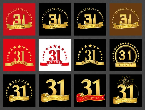 Conjunto Diseño Celebración Número Treinta Uno Años Aniversario Oro Número — Vector de stock