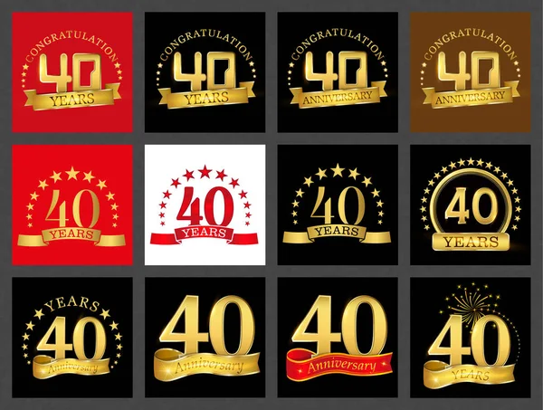 Conjunto Diseño Celebración Número Cuarenta Años Aniversario Oro Número Elementos — Vector de stock