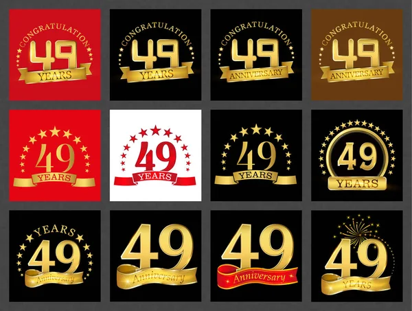 Conjunto Quarenta Nove Anos Design Celebração Anniversary Golden Number Template — Vetor de Stock