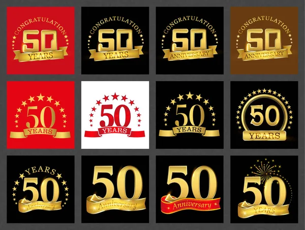 Conjunto Diseño Celebración Número Cincuenta Años Aniversario Oro Número Elementos — Vector de stock