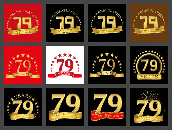 Conjunto Número Setenta Nueve Años Diseño Celebración Aniversario Oro Número — Vector de stock