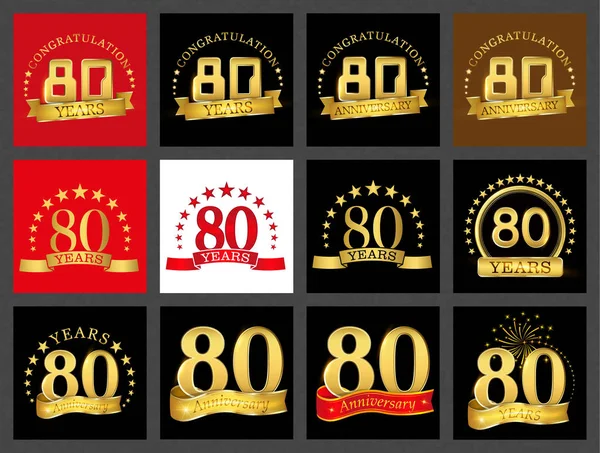 Conjunto Número Ochenta Años Diseño Celebración Aniversario Oro Número Elementos — Vector de stock