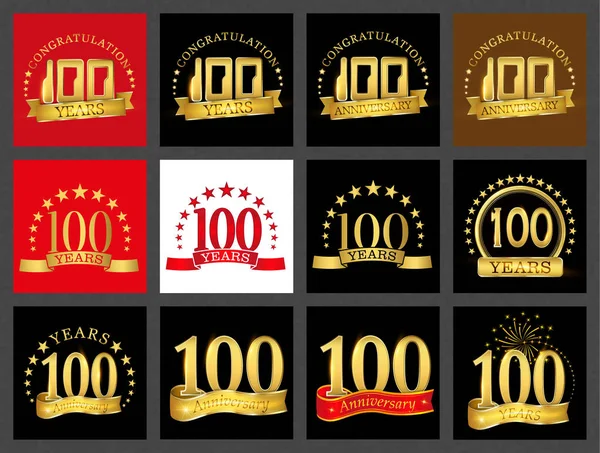 Σύνολο Τον Αριθμό Εκατό 100 Χρόνια Γιορτή Σχεδιασμού Χρυσή Επέτειο — Διανυσματικό Αρχείο