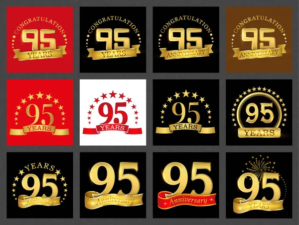 Conjunto Noventa Cinco Años Diseño Celebración Aniversario Oro Número Elementos — Vector de stock