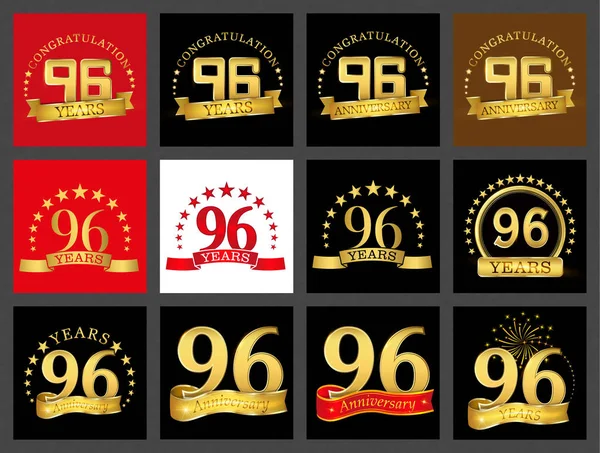 Conjunto Noventa Seis Años Diseño Celebración Aniversario Oro Número Elementos — Vector de stock