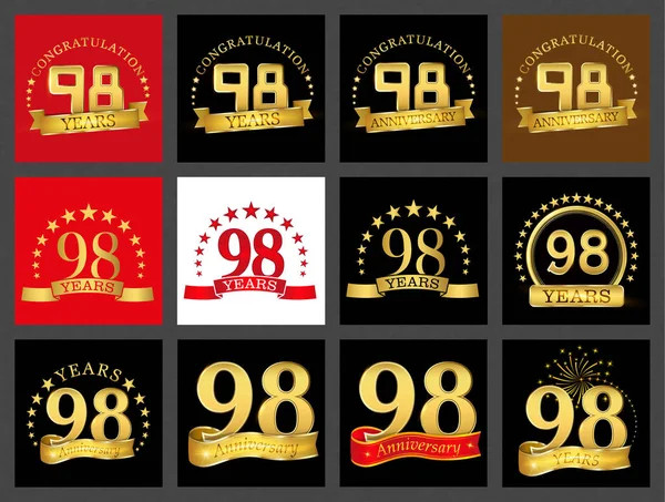 Conjunto Noventa Ocho Años Diseño Celebración Aniversario Oro Número Elementos — Vector de stock