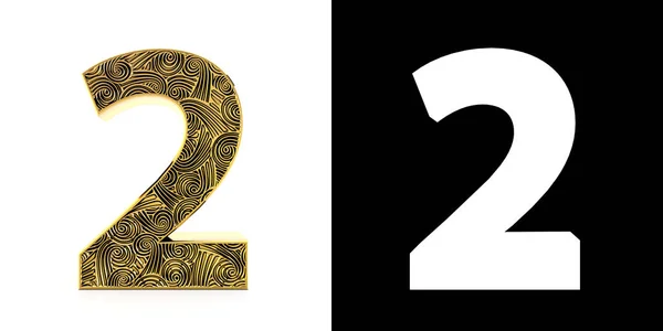 Golden Number Two Years White Background Pattern Style Zentangle Drop — Stock Photo, Image
