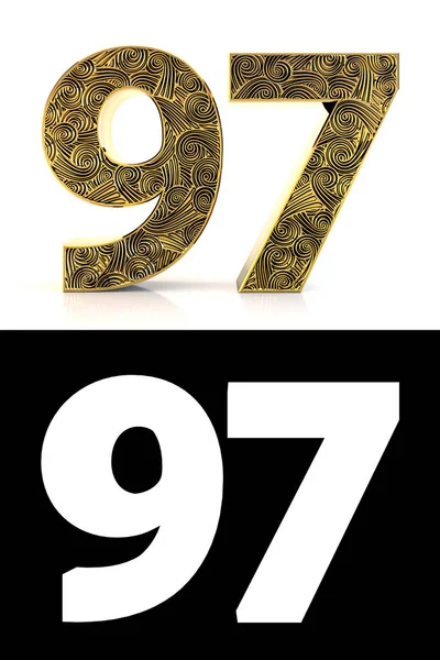 Złoty Numer Dziewięćdziesiąt Siedem Lat Białym Tle Wzór Stylu Zentangle — Zdjęcie stockowe
