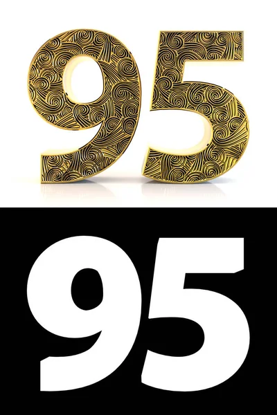 Złoty Numer Dziewięćdziesiąt Pięć Lat Białym Tle Wzór Stylu Zentangle — Zdjęcie stockowe