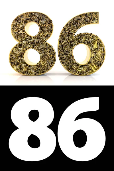 Golden Number Eighty Six Years White Background Pattern Style Zentangle — Stock Photo, Image