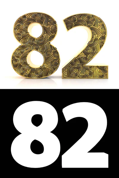 Golden Number Eighty Two Years White Background Pattern Style Zentangle — Stock Photo, Image