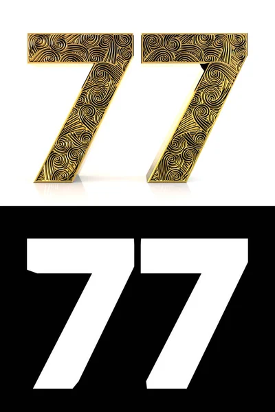 金黄数字七十七 77年 在白色背景与样式样式 Zentangle 下落阴影和 Alpha — 图库照片