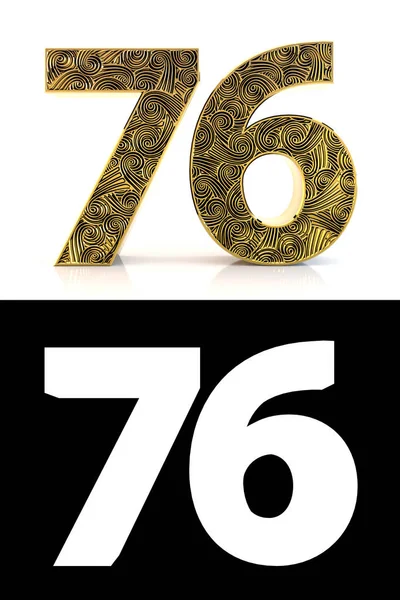 Zlaté Číslo Sedmdesát Šest Let Bílém Pozadí Styl Vzorku Zentangle — Stock fotografie