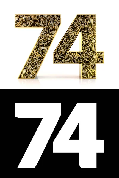 金黄数字 74年 在白色背景与样式样式 Zentangle 下落阴影和 Alpha — 图库照片