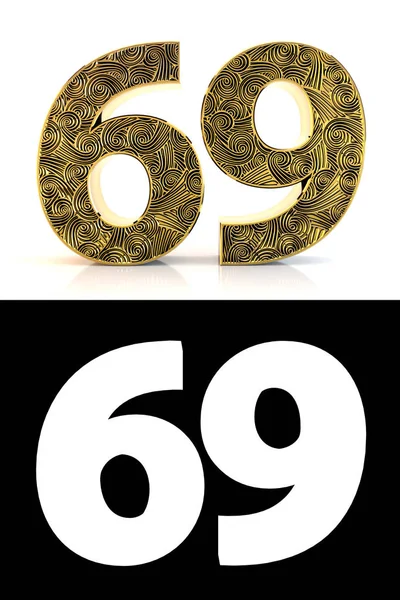 Golden Number Sixty Nine Years White Background Pattern Style Zentangle — Stock Photo, Image