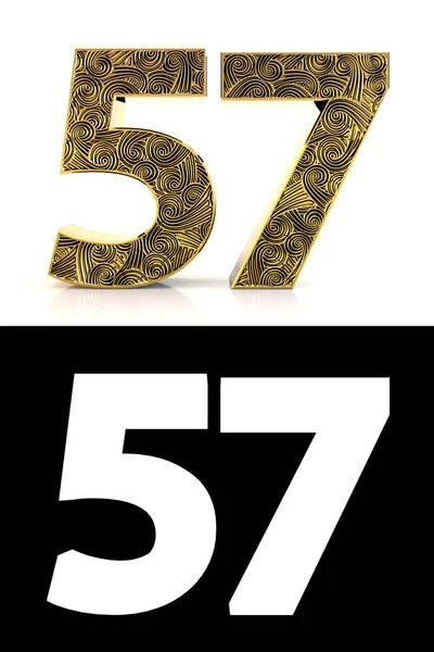 Gouden Getal Zevenenvijftig Jaar Witte Achtergrond Met Patroonstijl Zentangle Drop — Stockfoto