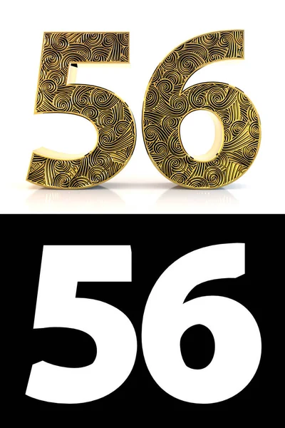 Goldene Zahl Sechsundfünfzig Jahre Auf Weißem Hintergrund Mit Musterkern Schlagschatten — Stockfoto
