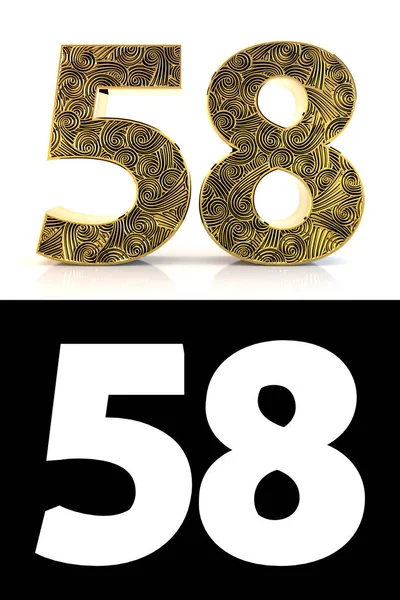 Golden Number Fifty Eight Years White Background Pattern Style Zentangle — Stock Photo, Image