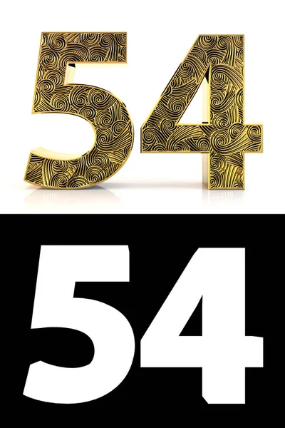 Golden Number Fifty Four Years White Background Pattern Style Zentangle — Stock Photo, Image