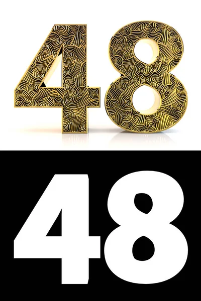 Gouden Nummer Achtenveertig Jaar Witte Achtergrond Met Patroonstijl Zentangle Drop — Stockfoto