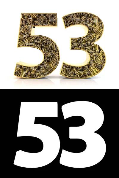 Золотое Число Пятьдесят Три Года Белом Фоне Узором Стиле Zentangle — стоковое фото
