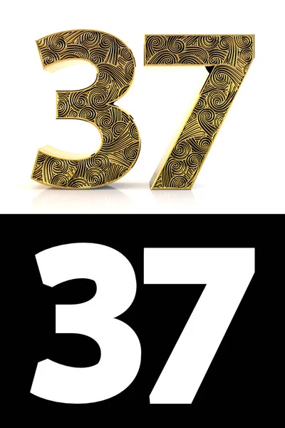 Golden Number Thirty Seven Years White Background Pattern Style Zentangle — Stock Photo, Image