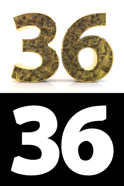 Golden Number Thirty Six Years White Background Pattern Style Zentangle — Stock Photo, Image