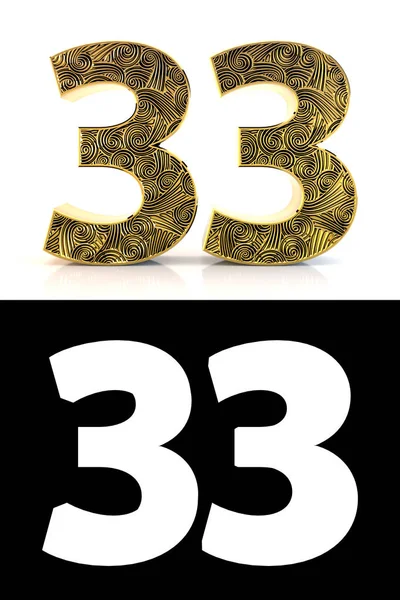Golden Number Thirty Three Years White Background Pattern Style Zentangle — Stock Photo, Image