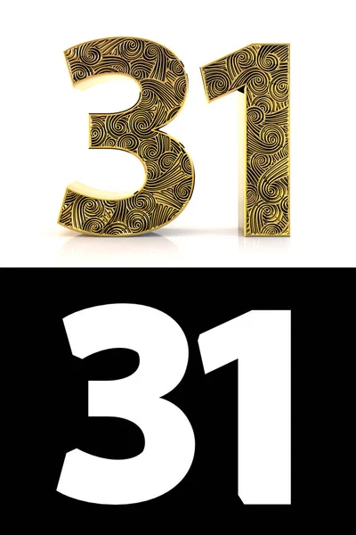 Golden Number Thirty One Years White Background Pattern Style Zentangle — Stock Photo, Image